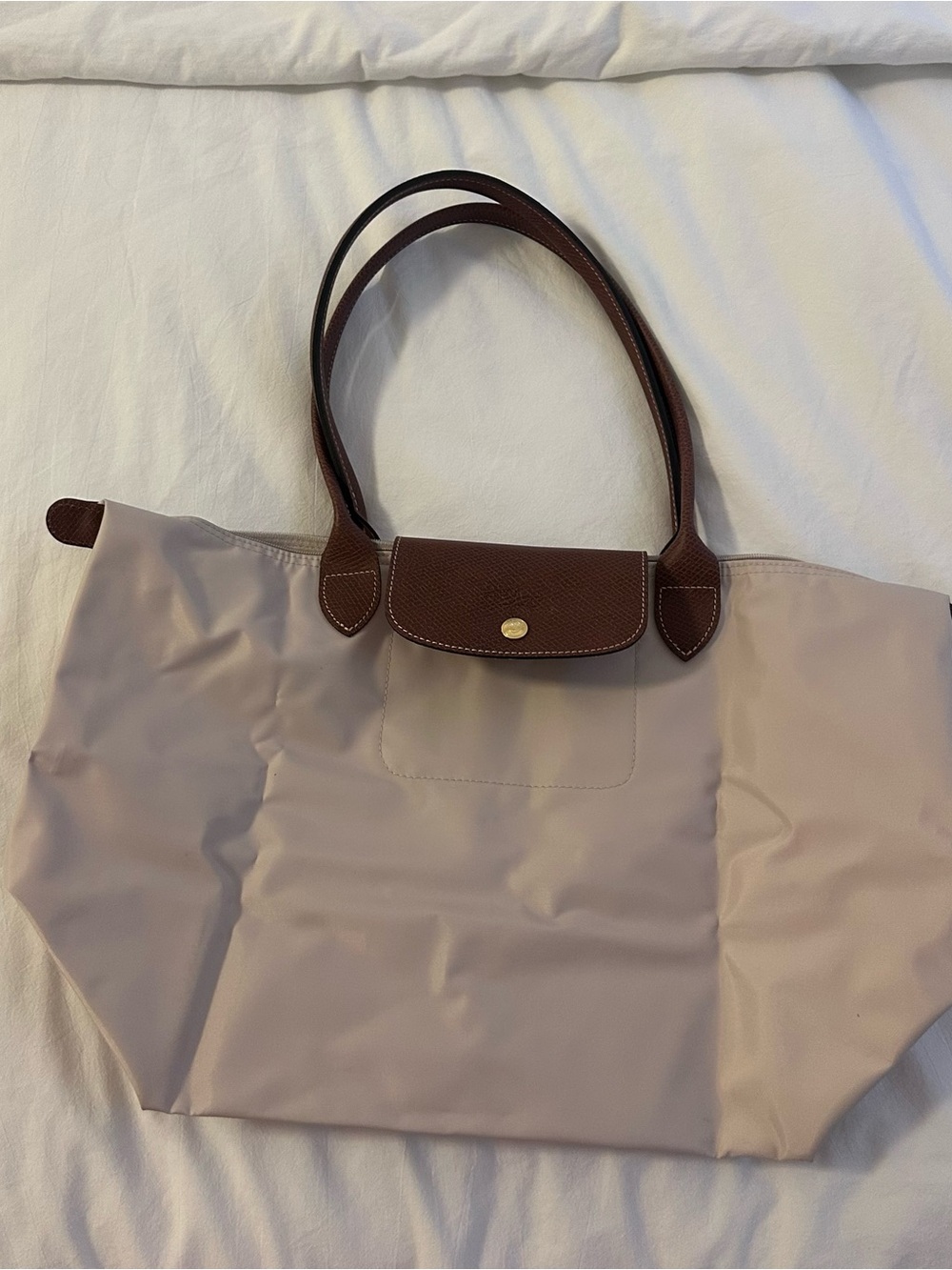 Longchamp Tote in Cream with Brown Leather Trims